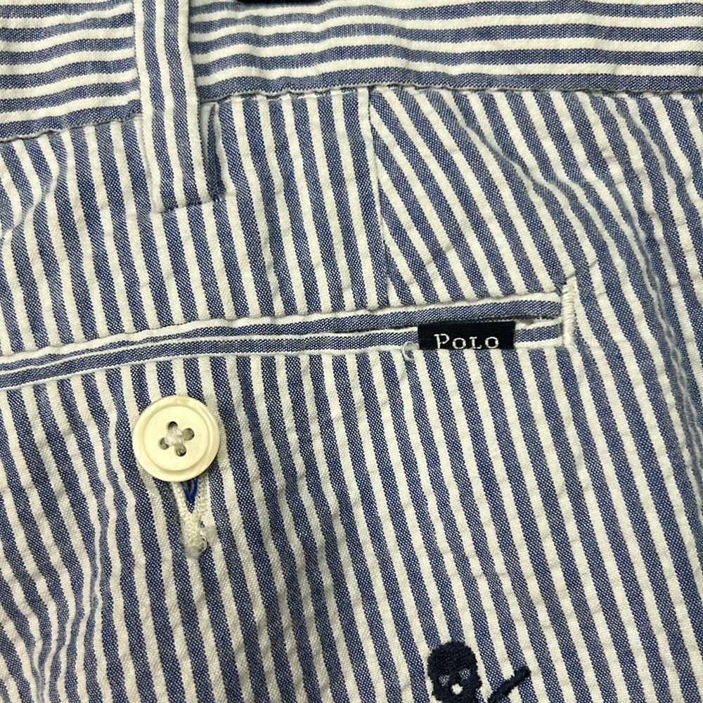 Polo Ralph Lauren Blue & White Stripe Seersucker Skull Embroidered Shorts 36 - Picture 5 of 7